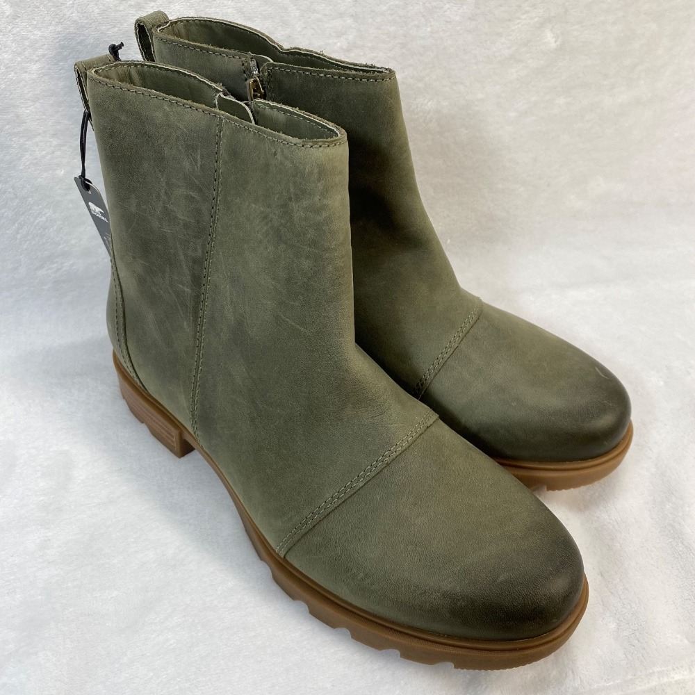 NWOB Sorel Waterproof Leather Ankle Boots Green Size 8.5